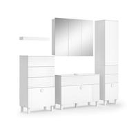 Vicco Set di mobili da bagno Sola, Bianco, 100 cm, composto da mobile lavabo, specchio, colonna, mobile bagno e scaffale