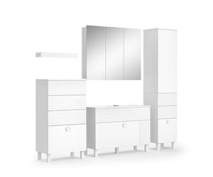 Vicco Set di mobili da bagno Sola, Bianco, 100 cm, composto da mobile lavabo, specchio, colonna, mobile bagno e scaffale