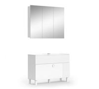 Vicco Set di mobili da bagno Sola, Bianco, 100 cm, composto da specchio da bagno e mobile sottolavabo