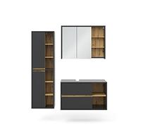 Vicco Set di mobili da bagno Viola, Antracite 100 cm | 3 pezzi · Mobile sottolavabo · Armadietto a specchio · Mobile alto