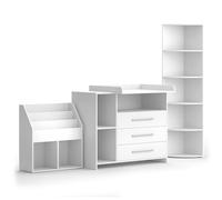 Vicco Set di mobili per bambini Oskar, Bianco, 3 parti, con fasciatoio, scaffale per giocattoli e libreria