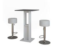 Vicco Set di tavoli da bar Repose, Bianco/antracite, 65 x 65 cm | con 2 sgabelli da bar, con ripiano laterale per la conservazione di bottiglie e bicchieri