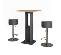 Vicco Set di tavoli da bar Repose, Rovere dorato/antracite, 65 x 65 cm con 2 sgabelli da bar, con ripiano laterale per la conservazione di bottiglie e bicchieri