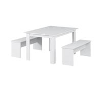 Vicco Set di tavoli da pranzo Sentio, Bianco, 137.6 x 92.8 cm con 2 panche, per un utilizzo salvaspazio in sala da pranzo e cucina
