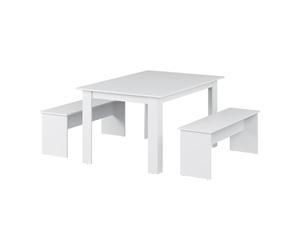 Vicco Set di tavoli da pranzo Sentio, Bianco, 137.6 x 92.8 cm con 2 panche, per un utilizzo salvaspazio in sala da pranzo e cucina