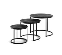 Vicco Set di tavolini da caffè Montreal, Marmo nero, 55 x 55 cm 3 parti, salvaspazio, pieghevole e combinabile in modo versatile