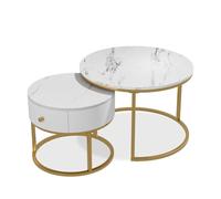 Vicco Set di tavolini Madrid, Marmo bianco, 70 x 70 cm | tavolino con cassetto, utilizzabile come tavolino d'appoggio per spazio aggiuntivo