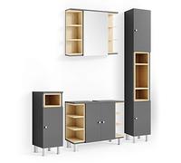 Vicco Set mobili bagno Aquis, Antracite, 79.6 cm, composto da mobile lavabo, pensile a specchio, colonna e base media