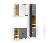 Vicco Set mobili bagno Aquis, Antracite, 79.6 cm, composto da mobile sottolavabo, specchiera e colonna alta