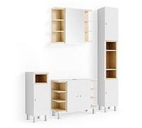 Vicco set mobili bagno Aquis, Bianco/Rovere, 4 parti