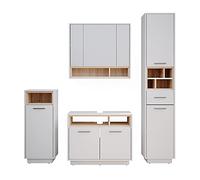 Vicco Set mobili bagno Beatrice, Bianco, 80 cm, composto da mobile lavabo, pensile a specchio, colonna e base media