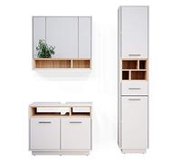 Vicco Set mobili bagno Beatrice, Bianco, 80 cm, composto da mobile sottolavabo, specchiera e colonna alta
