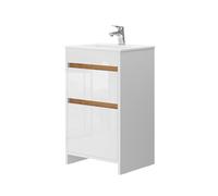 Vicco Set mobili bagno Detmold, Bianco lucido/Rovere, 49 cm