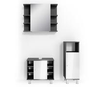 Vicco Set mobili bagno Fynn, Antracite, 60 cm, composto da mobile sottolavabo, specchiera e mobile medio