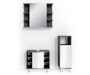 Vicco Set mobili bagno Fynn, Antracite, 60 cm, composto da mobile sottolavabo, specchiera e mobile medio