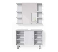 Vicco Set mobili bagno Fynn, Bianco, 60 cm, composto da specchio da bagno e mobile sottolavabo