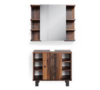 Vicco Set mobili bagno Fynn, Rovere rustico, 2 parti, composto da specchio da bagno e mobile sottolavabo