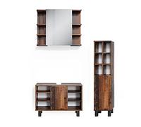 Vicco Set mobili bagno Fynn, Rovere rustico, 60 cm, composto da mobile sottolavabo, specchiera e colonna alta