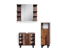 Vicco Set mobili bagno Fynn, Rovere rustico, 60 cm, composto da mobile sottolavabo, specchiera e mobile medio