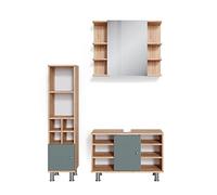 Vicco Set mobili bagno Fynn, Verde, 60 cm, composto da mobile sottolavabo, specchiera e colonna alta