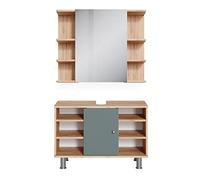 Vicco set mobili bagno Fynn, Verde/Quercia dorata, 2 parti, mobile base 80 cm