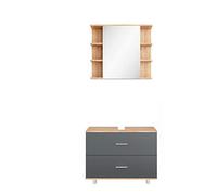 Vicco Set mobili bagno Ilias, Antracite/Rovere dorato, 80.2 cm, composto da specchio da bagno e mobile sottolavabo