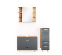 Vicco Set mobili bagno Ilias, Antracite/Rovere dorato, 80 cm