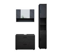 Vicco Set mobili bagno Irma, Antracite lucido 80 cm | 3 pezzi · Mobile sottolavabo · Armadietto a specchio · Mobile alto