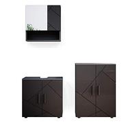 Vicco Set mobili bagno Irma, Antracite lucido, 80 cm, composto da mobile sottolavabo, specchiera e mobile medio