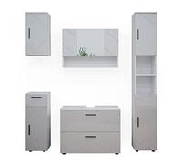 Vicco Set mobili bagno Irma, Bianco lucido, 5 parti, composto da mobile sottolavabo, specchiera, colonna, base media e pensile