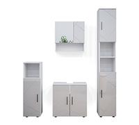 Vicco Set mobili bagno Irma, Bianco lucido, 80 cm, composto da mobile lavabo, pensile a specchio, colonna e base media
