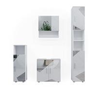 Vicco Set mobili bagno Irma, Bianco lucido con inserti, 80 cm, composto da mobile lavabo, pensile a specchio, colonna e base media