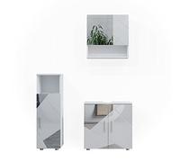 Vicco Set mobili bagno Irma, Bianco lucido con inserti, 80 cm, composto da mobile sottolavabo, specchiera e mobile medio
