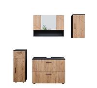 Vicco Set mobili bagno Irma, Quercia dorata/antracite, 4 parti, composto da mobile sottolavabo, specchiera, armadio medio e pensile
