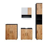 Vicco Set mobili bagno Irma, Quercia dorata/antracite, 80 cm, composto da mobile lavabo, pensile a specchio, colonna e base media