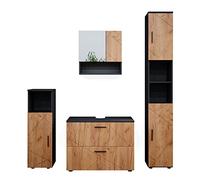 Vicco Set mobili bagno Irma, Quercia dorata/antracite, 80 cm, composto da mobile lavabo, pensile a specchio, colonna e base media