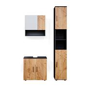 Vicco Set mobili bagno Irma, Quercia dorata/antracite, 80 cm, composto da mobile sottolavabo, specchiera e colonna alta