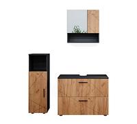 Vicco Set mobili bagno Irma, Quercia dorata/antracite, 80 cm, composto da mobile sottolavabo, specchiera e mobile medio