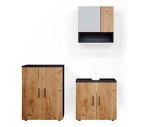 Vicco Set mobili bagno Irma, Quercia dorata/antracite, 80 cm, composto da mobile sottolavabo, specchiera e mobile medio