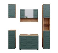 Vicco set mobili bagno Irma, Quercia dorata/Verde, 5 parti