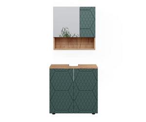 Vicco Set mobili bagno Irma, Quercia verde/oro, 2 parti, base 60 cm, composto da specchio da bagno e mobile sottolavabo