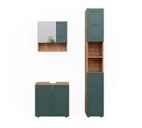 Vicco Set mobili bagno Irma, Quercia verde/oro, 3 parti, con colonna
