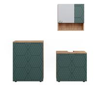 Vicco Set mobili bagno Irma, Quercia verde/oro, 3 parti, con unità di base 60 cm, composto da mobile sottolavabo, specchiera e mobile medio
