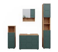 Vicco Set mobili bagno Irma, Quercia verde/oro, 4 pezzi, con cassettiera e colonna