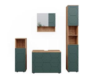 Vicco Set mobili bagno Irma, Quercia verde/oro, 4 pezzi, con cassettiera e colonna