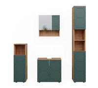 Vicco Set mobili bagno Irma, Quercia verde/oro, 4 pezzi, con colonna