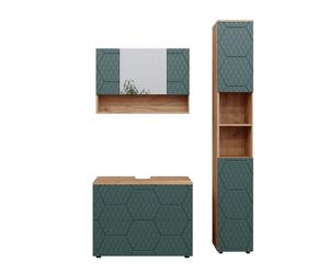 Vicco Set mobili bagno Irma, Quercia verde/oro, 80 cm, composto da mobile sottolavabo, specchiera e colonna alta