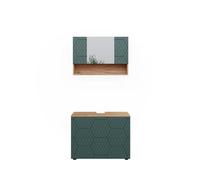 Vicco Set mobili bagno Irma, Quercia verde/oro, 80 cm, composto da specchio da bagno e mobile sottolavabo