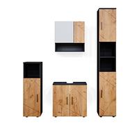 Vicco Set mobili bagno Irma, Rovere dorato/Antracite 60 cm | Composto da mobiletto sottolavabo, armadietto a specchio, armadietto alto e armadietto midi