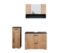 Vicco Set mobili bagno Irma, Rovere dorato/antracite, 80 cm, composto da mobile sottolavabo, specchiera e mobile medio